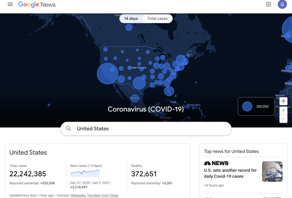 US COVID cases and deaths to date