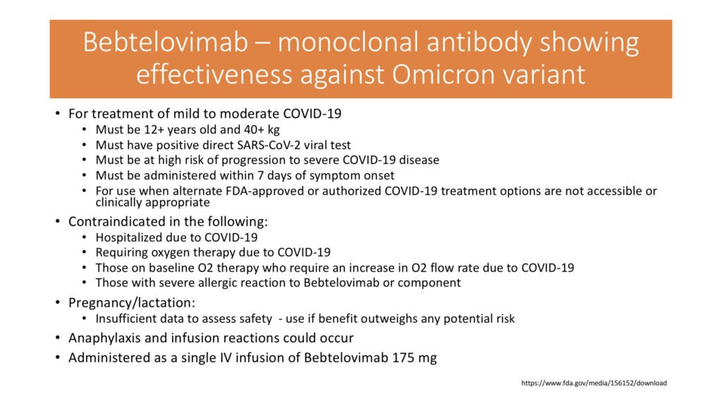 Bebtilovimab monoclonal antibody therapy